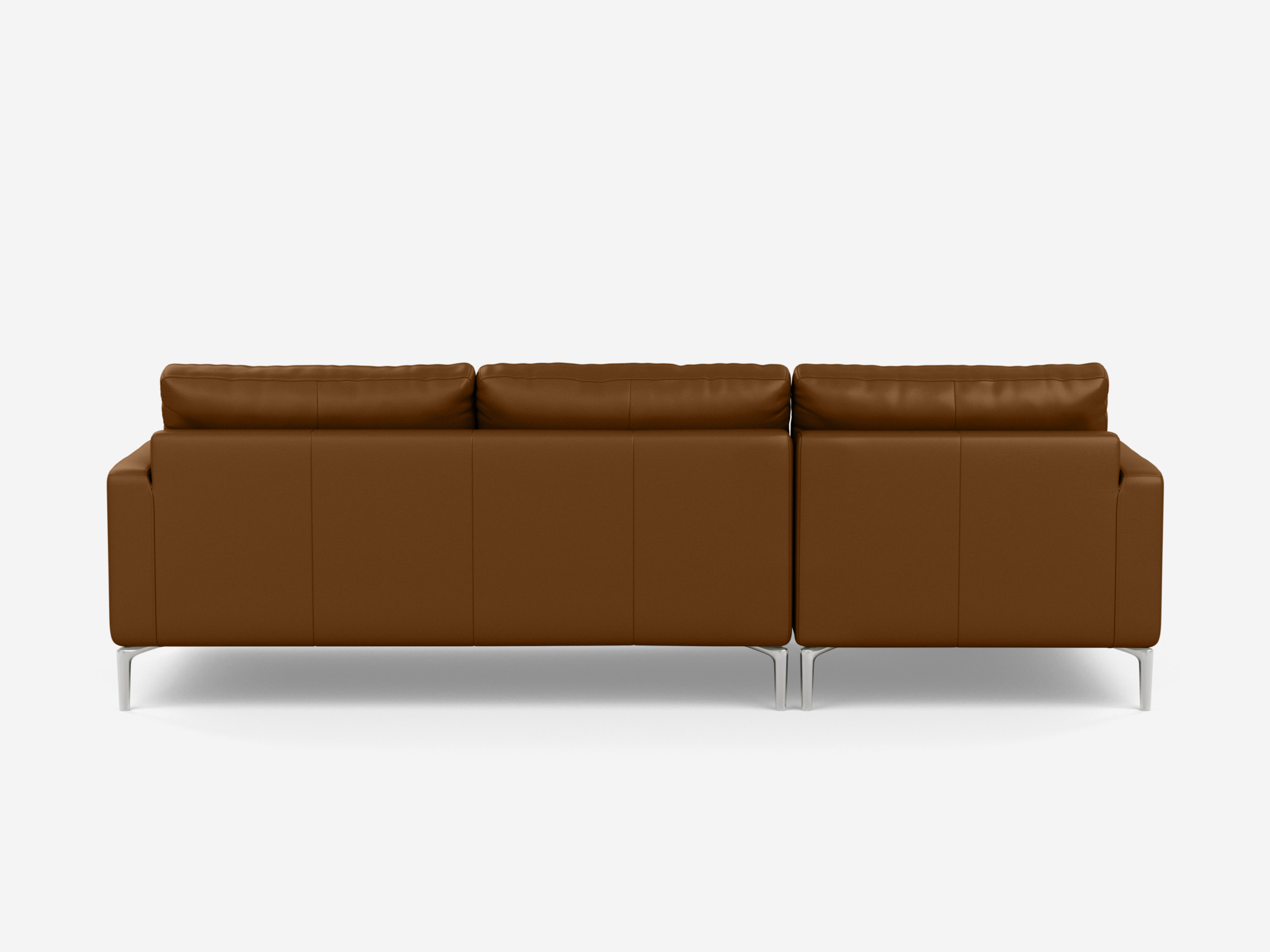 back view of the Eve Grand modular sofa in brown leather with left hand chaise